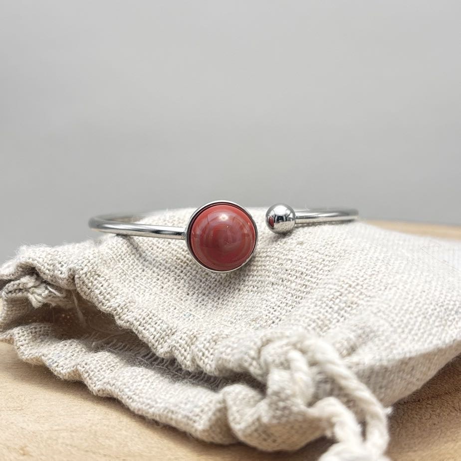Bracelet-Jonc-Face-Acier-Corail-Uni