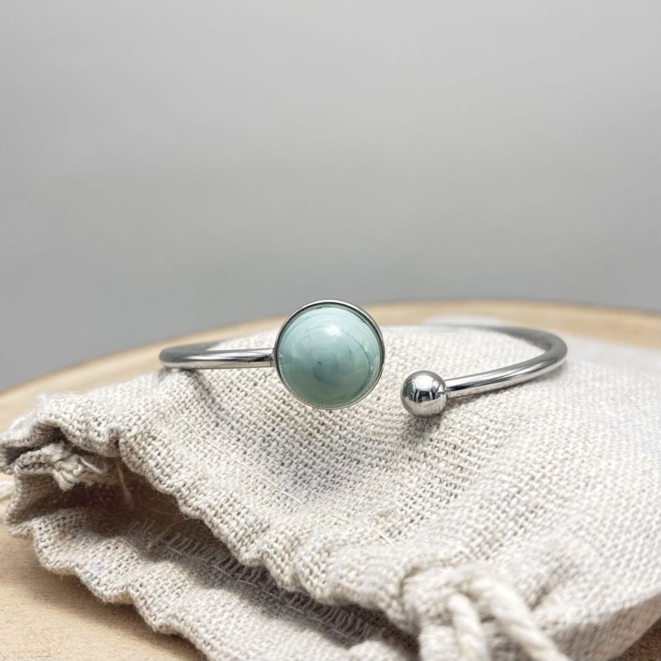 Bracelet-Jonc-Face-Acier-Turquoise-Uni