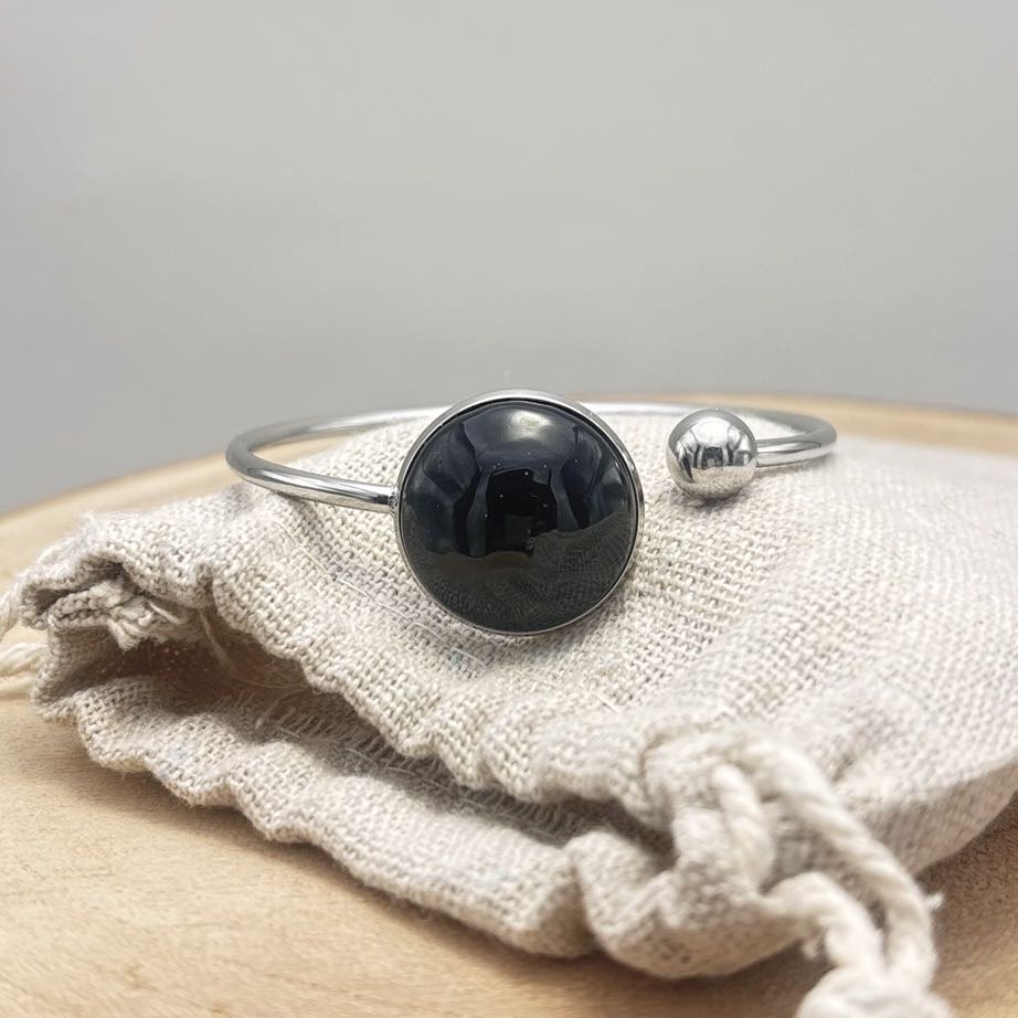 Bracelet-Jonc-Plat-Face-Acier-Noir-Uni