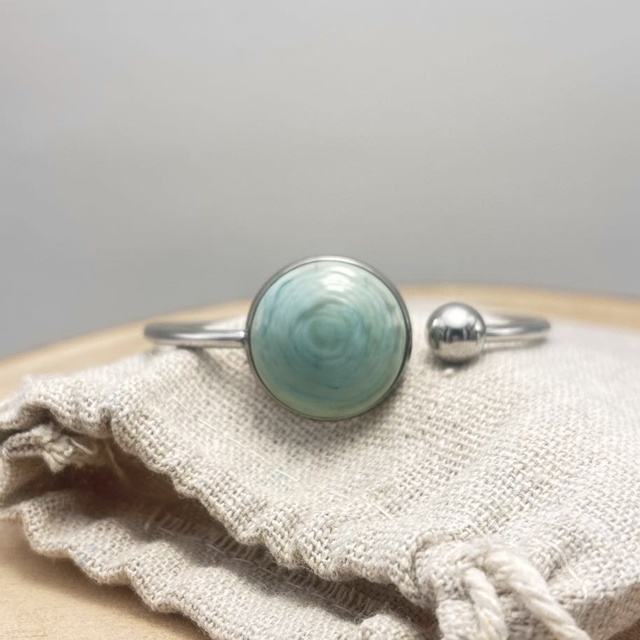 Bracelet-Jonc-Plat-Face-Acier-Turquoise-Uni