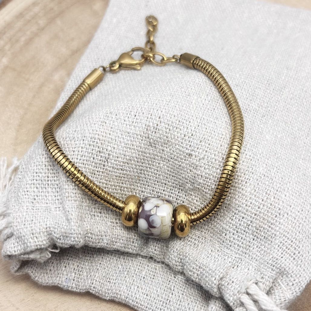 Bracelet-Maille-Serpent-Dessus-Doré-Violine