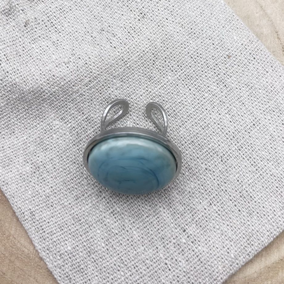 Bague-Cabochon-Plat-Dessus-Unis-Turquoise