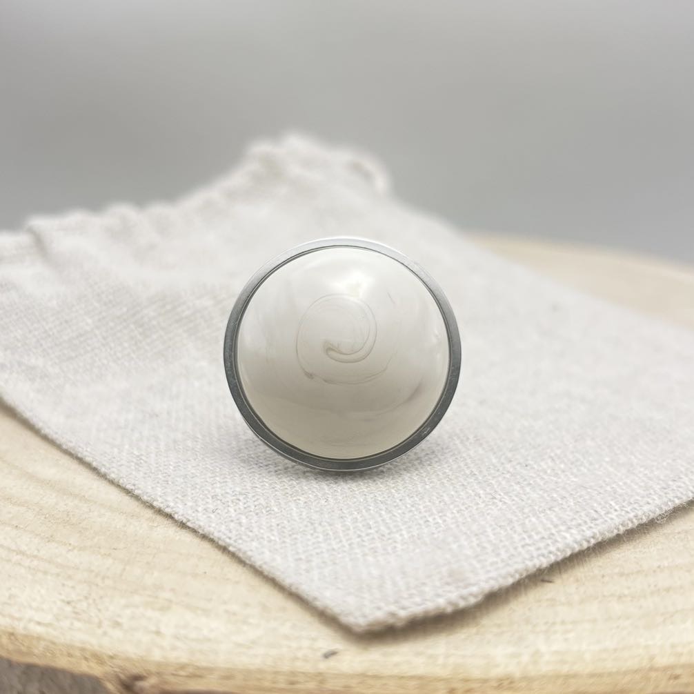 Bague-Cabochon-Plat-Face-Unis-Crème-Acier