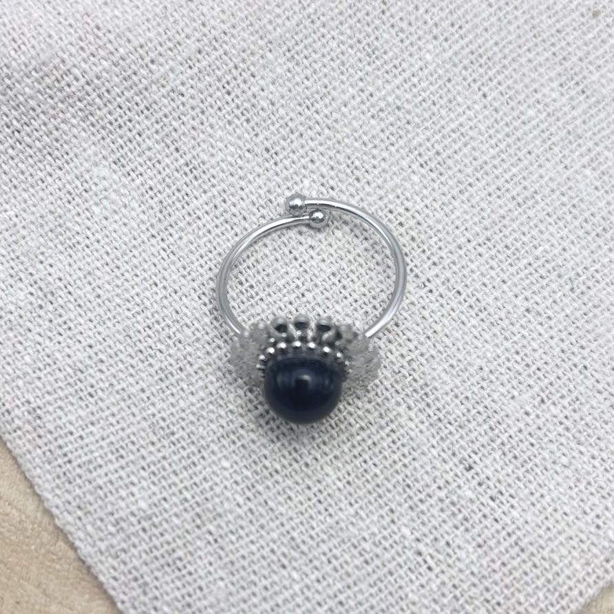 Bague-Fleur-Dessus-Unis-Noir-Acier