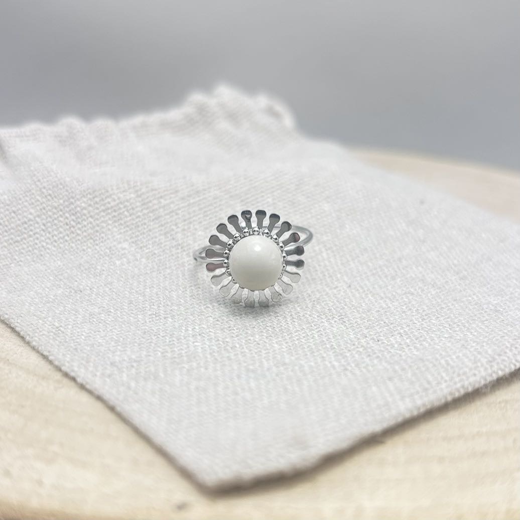 Bague-Fleur-Face-Unis-Crème-Acier