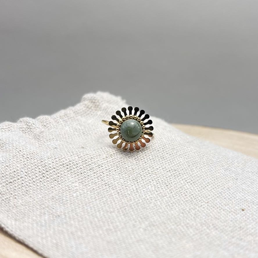 Bague-Fleur-Face-Unis-Verde
