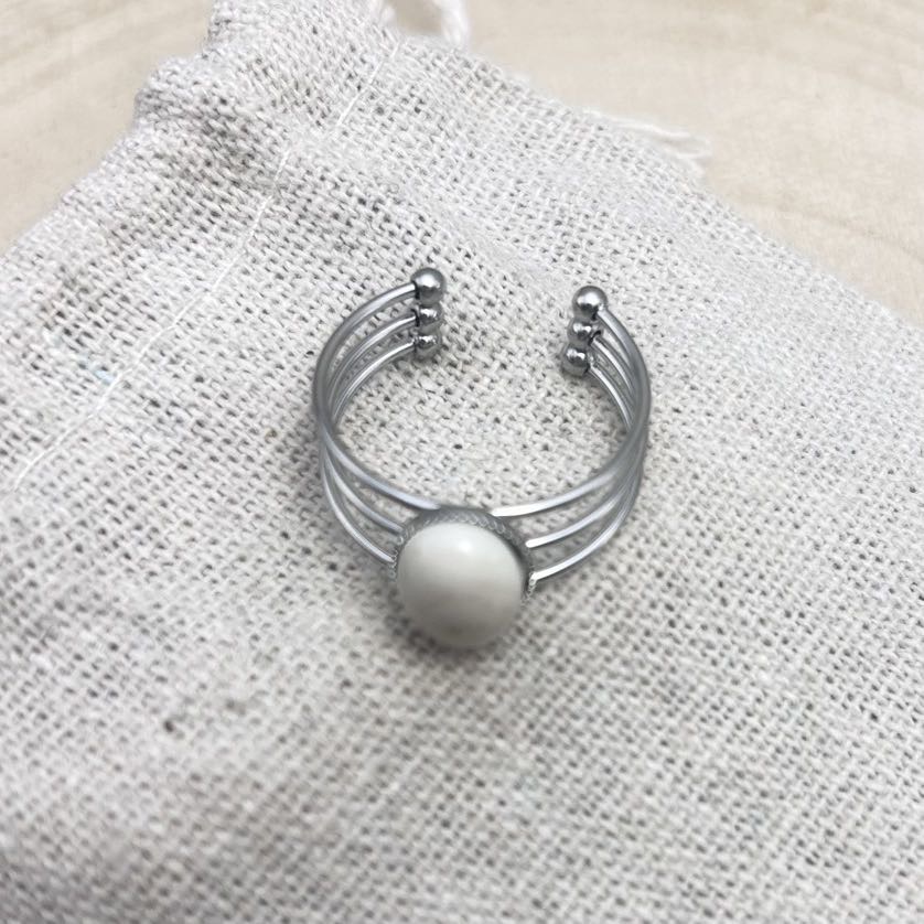 Bague-Ovale-Petite-Dessus-Unis-Crème-Acier