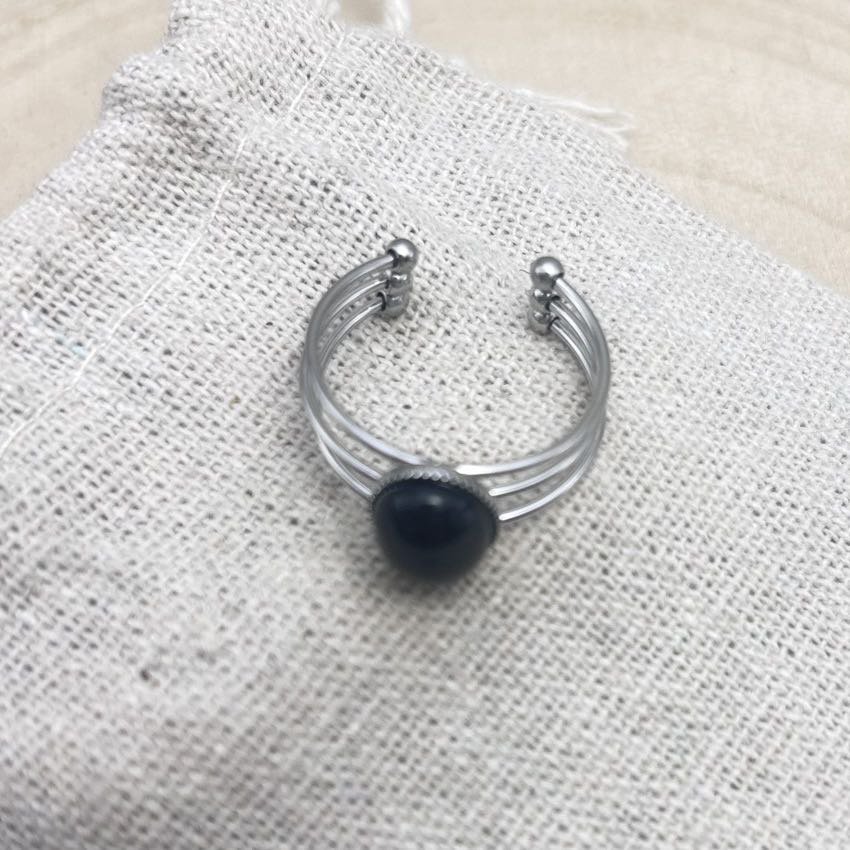 Bague-Ovale-Petite-Dessus-Unis-Noir-Acier