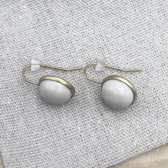 Boucles d’oreilles-Cabochon-Dessus-Unis-Crème-Doré