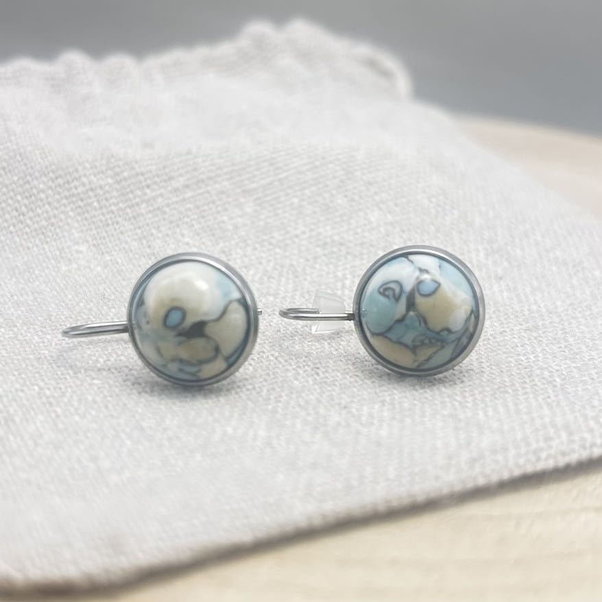 Boucles d’oreilles-Cabochon-Face-Turquoise