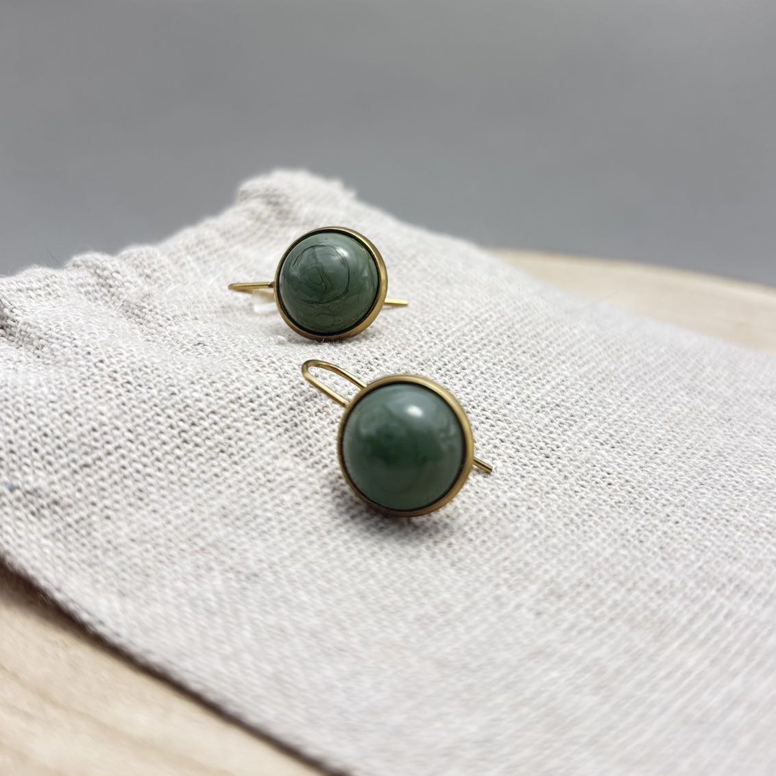 Boucles d’oreilles-Cabochon-Face- Unis-Verde