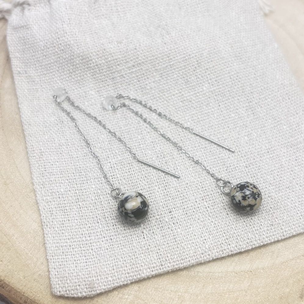 Boucles d’oreilles-Chaînes-Dessus-Intense-Acier