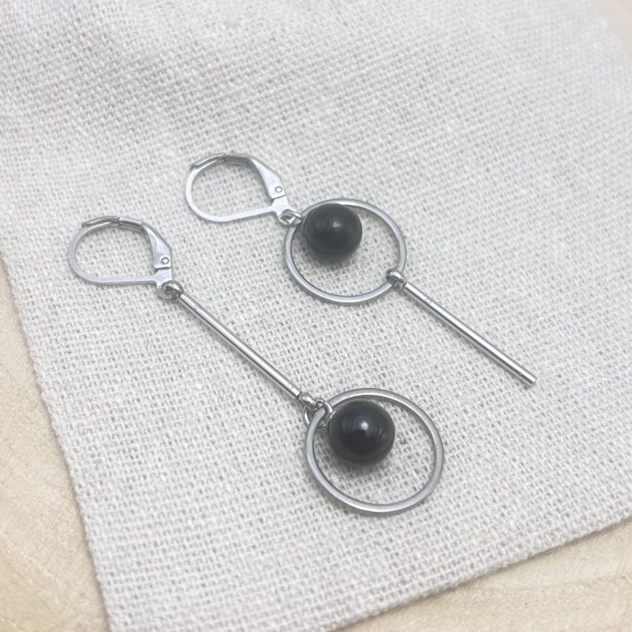 Boucles d’oreilles-Chaînes-Dessus-Noir-Acier