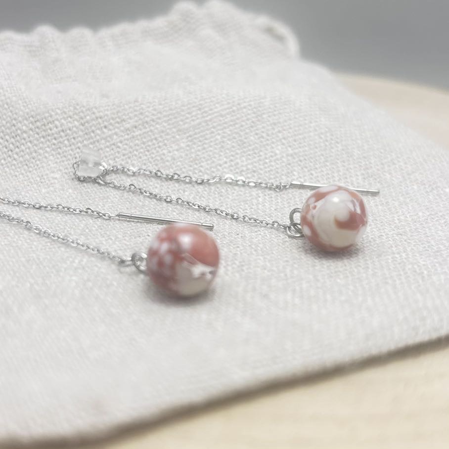 Boucles d’oreilles-Chaînes-Face-Corail