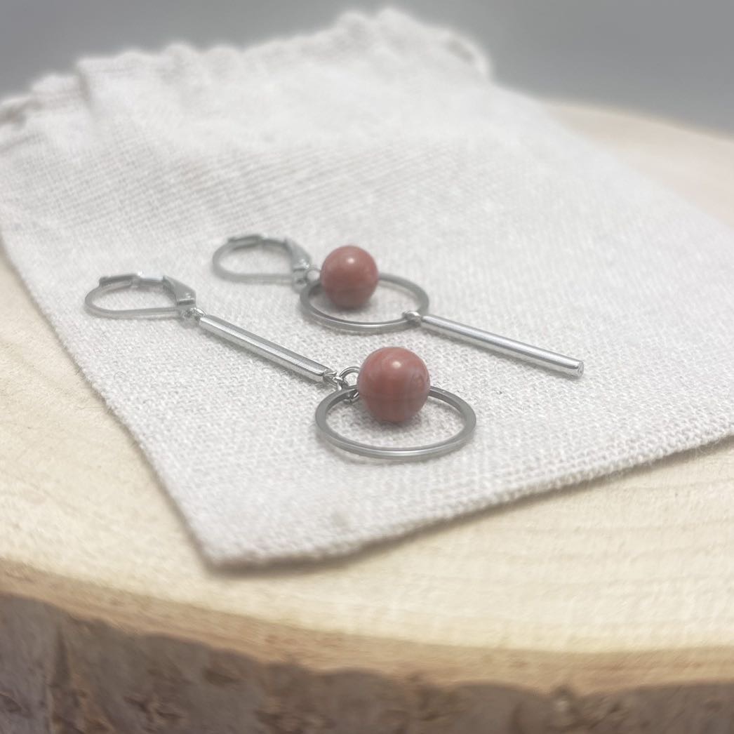 Boucles d’oreilles-Chaînes-Face-Unis-Corail
