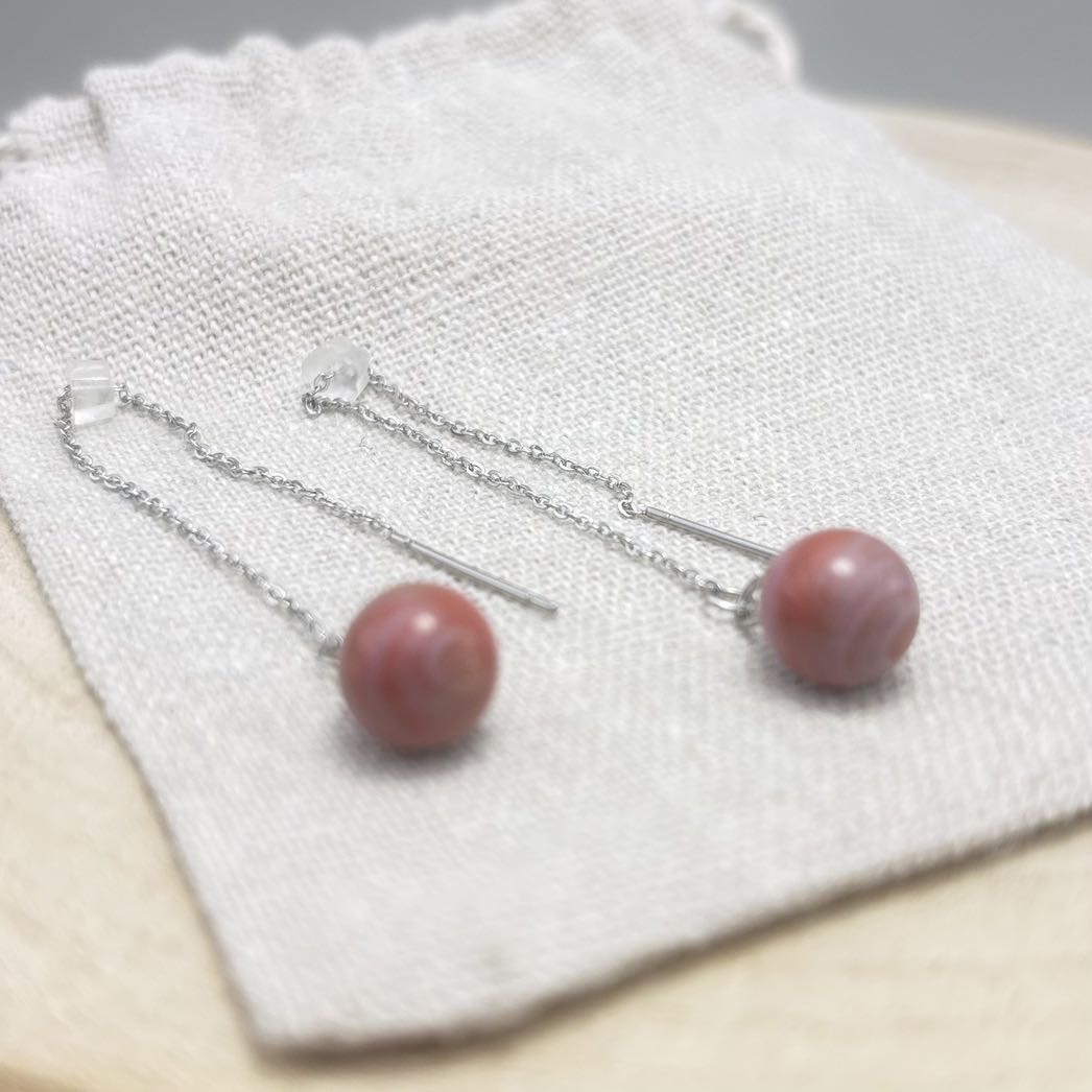 Boucles d’oreilles-Chaînes-Face-Unis-Corail