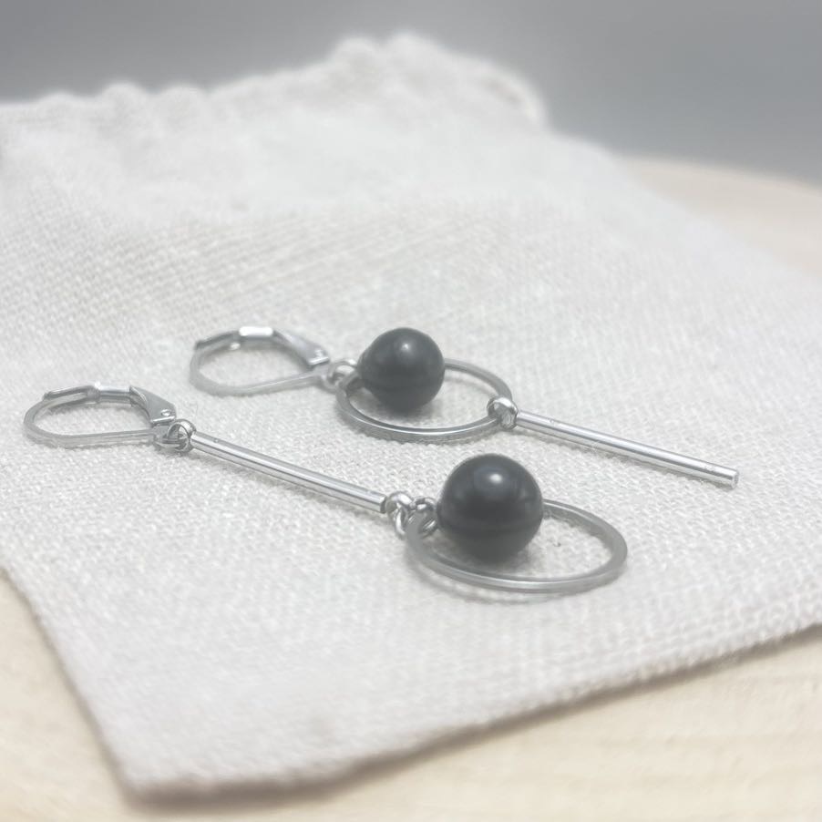 Boucles d’oreilles-Chaînes-Face-Unis-Noir-Acier