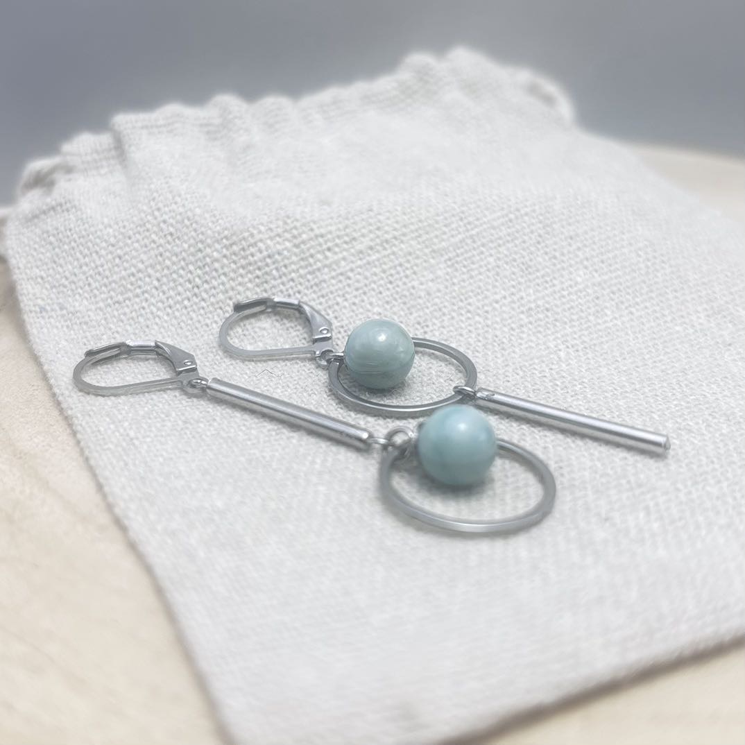 Boucles d’oreilles-Chaînes-Face-Unis-Turquoise