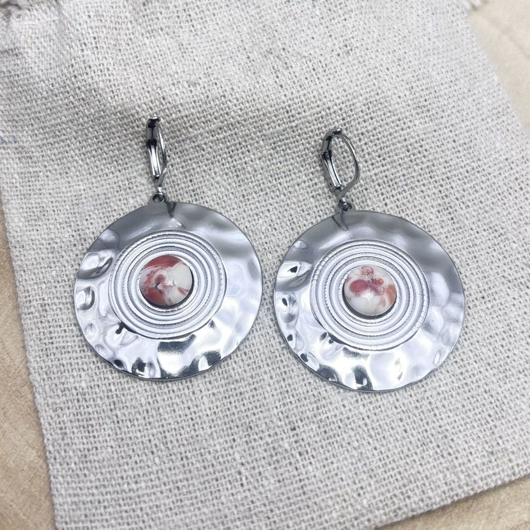 Boucles d’oreilles-Disques-Dessus-Corail