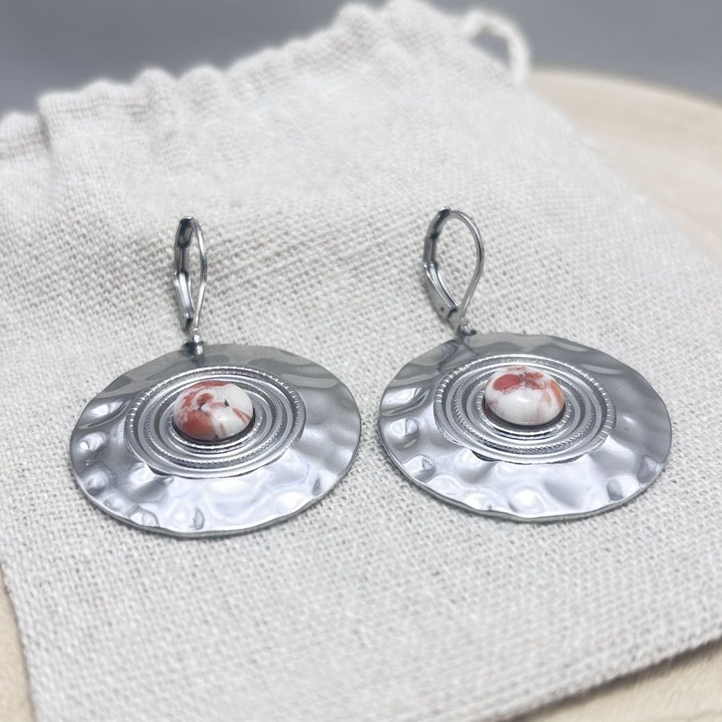 Boucles d’oreilles-Disques-Face-Corail