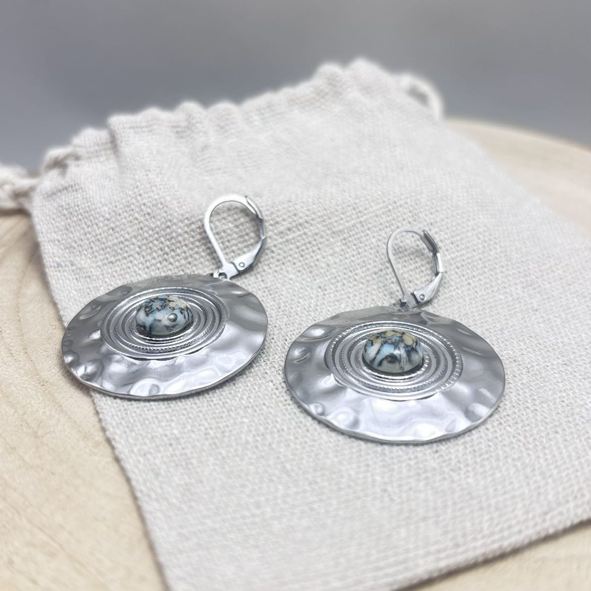 Boucles d’oreilles-Disques-Face-Turquoise