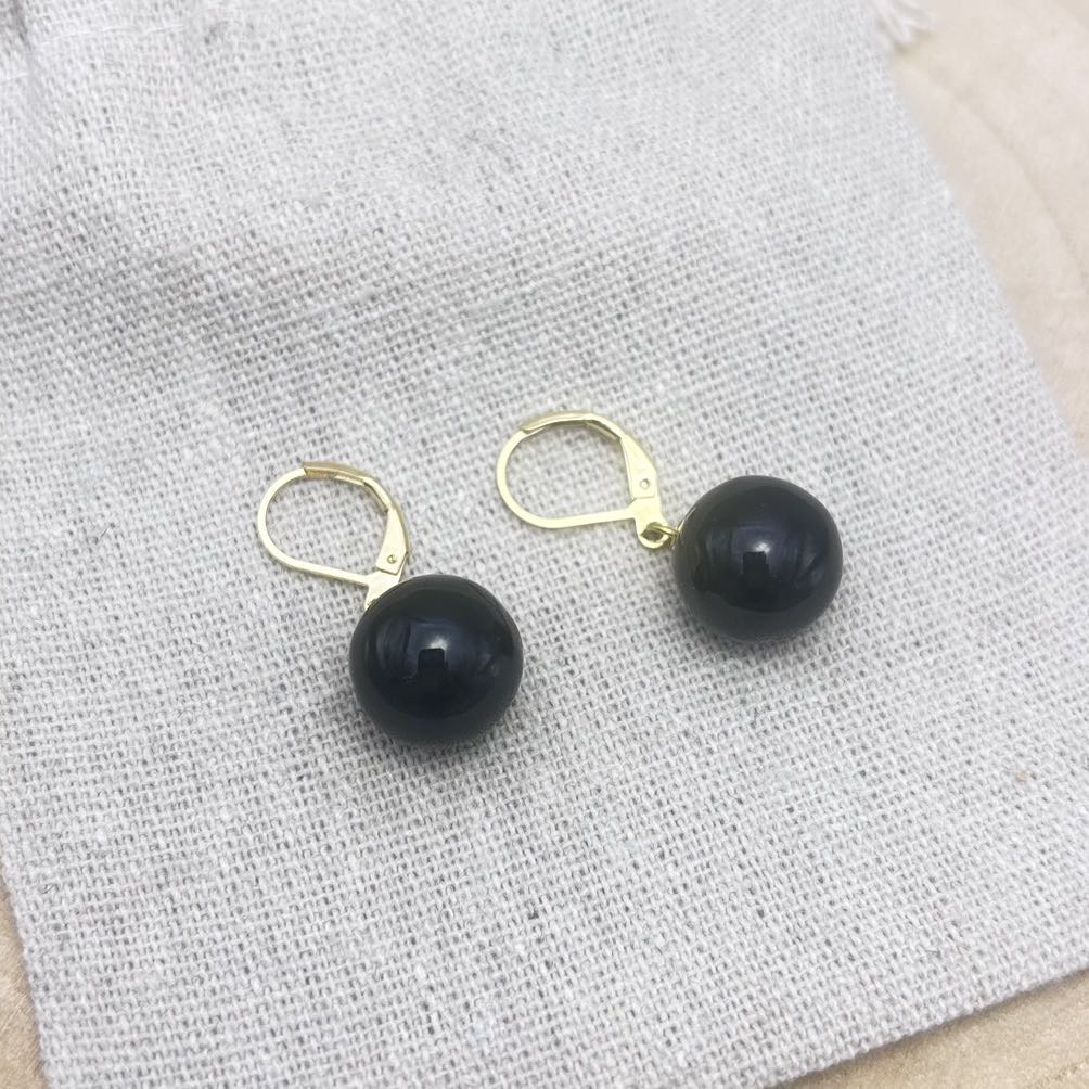 Boucles d’oreilles-Perles-Dessus-Unis-Noir-Doré
