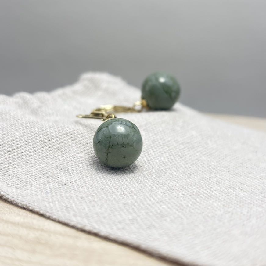Boucles d’oreilles-Perles-Face-Unis-Verde