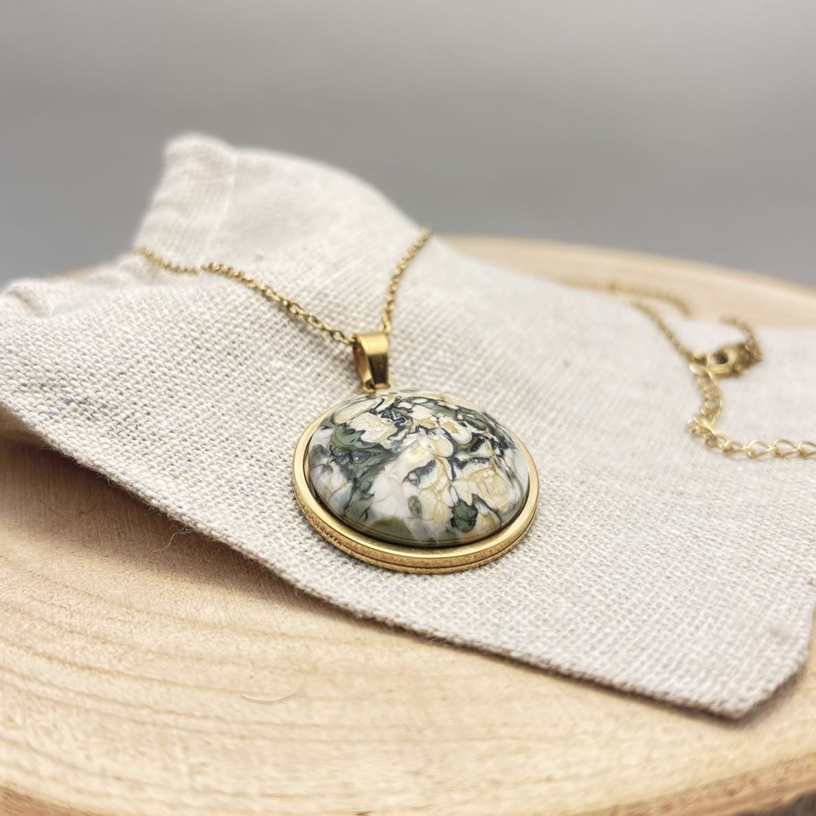 Collier-Cabochon Face-Verde New