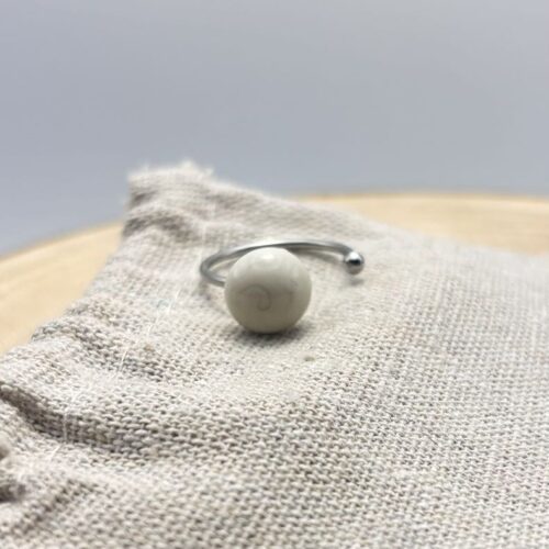 Bague décalée ajustable "Unis" Crème Acier