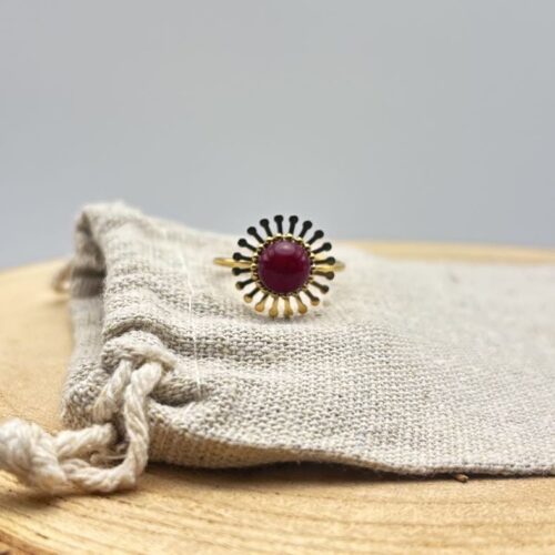 Bague fleur ajustable "Unis" Rouge Bordeaux