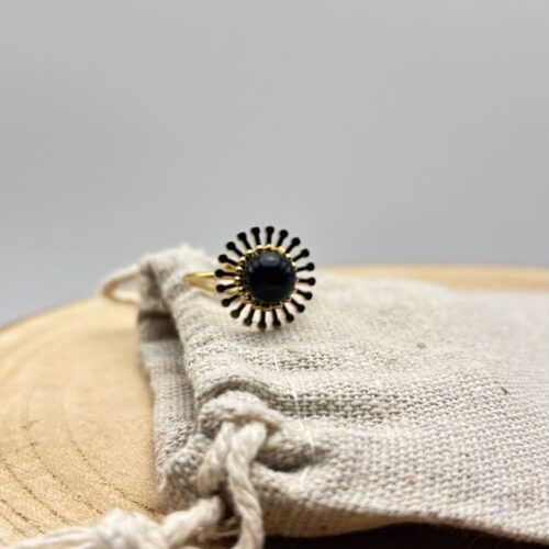 Bague fleur ajustable "Unis" Noir Doré