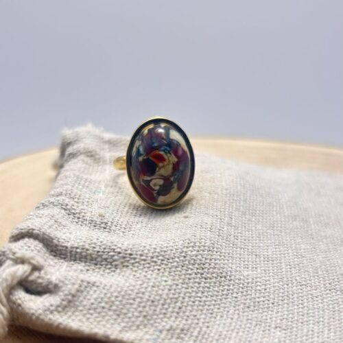 Bague cabochon ovale ajustable "Rouge Bordeaux"