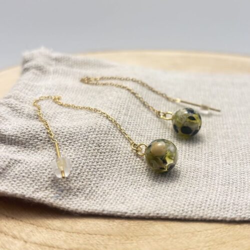 Boucles d'oreilles chaînettes "Vert Olive"
