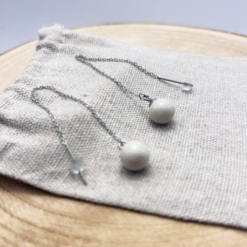 Boucles d'oreilles chaînettes "Unis" Crème Acier