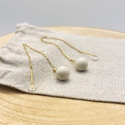 Boucles d'oreilles chaînettes "Unis" Crème Doré