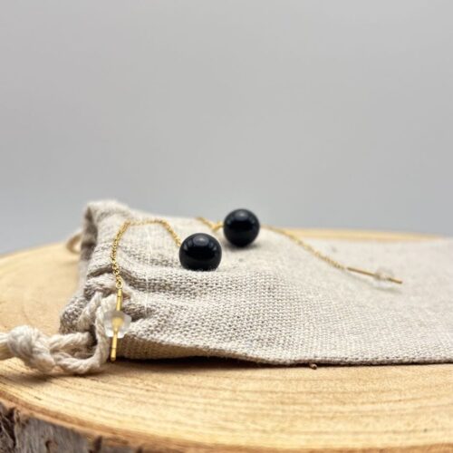 Boucles d'oreilles chaînettes "Unis" Noir doré