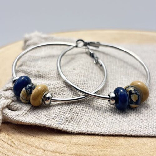 Boucles d'oreilles créoles "Bleu Navy"