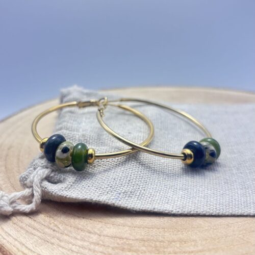Boucles d'oreilles créoles "Vert Olive" - Épuisé
