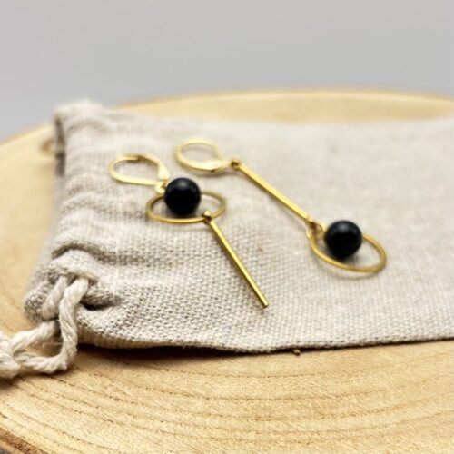 Boucles d'oreilles destructurées "Unis" Noir doré