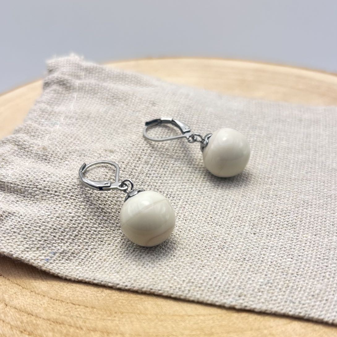 Boucles d’oreilles perles « Unis » Crème Acier