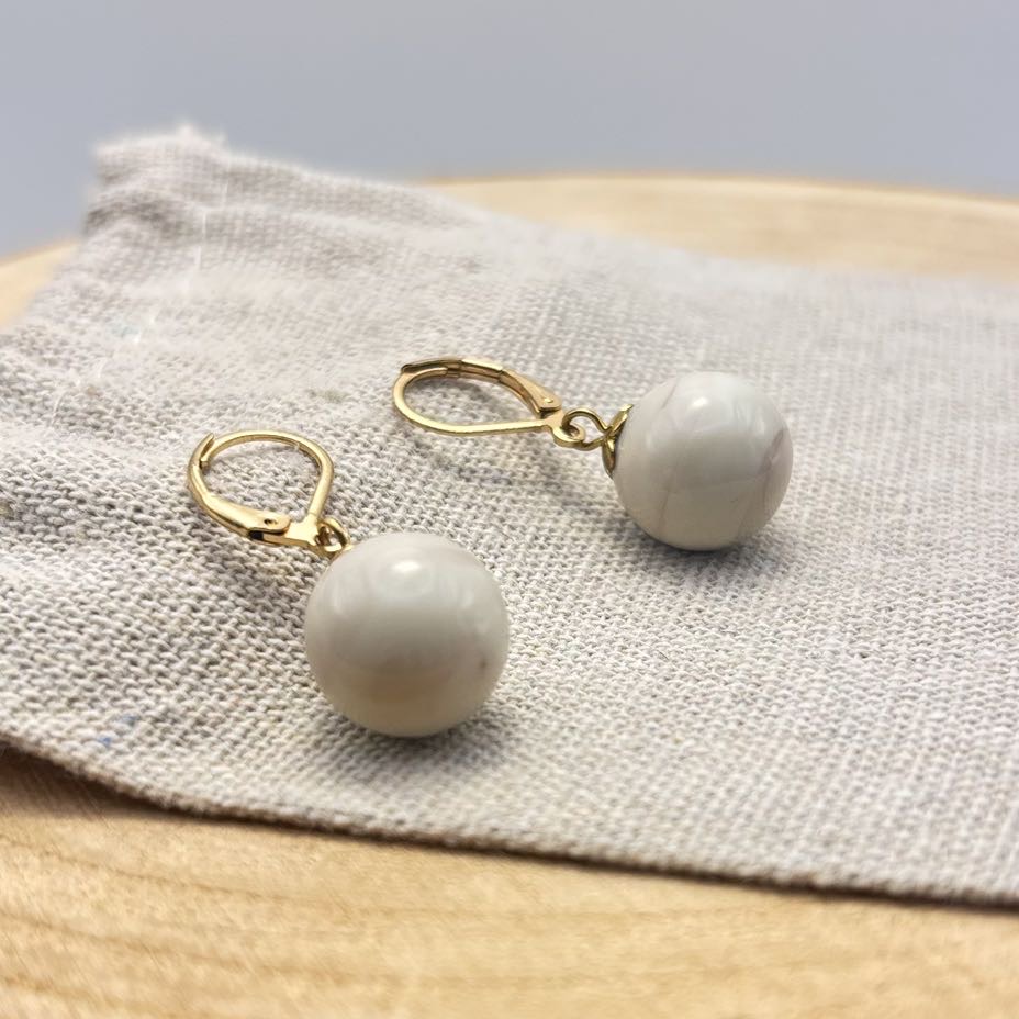 Boucles d’oreilles perles « Unis » Crème Doré