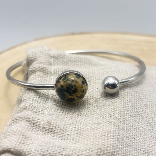Bracelet jonc cabochon ajustable taille L "Bleu Navy"