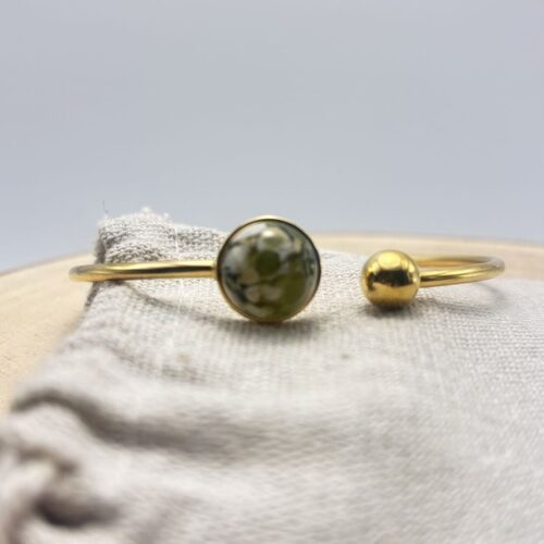 Bracelet jonc cabochon ajustable taille L "Vert Olive"