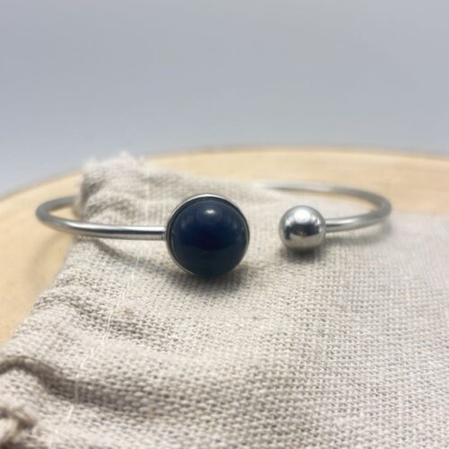 Bracelet jonc cabochon ajustable taille L "Unis" Bleu Navy