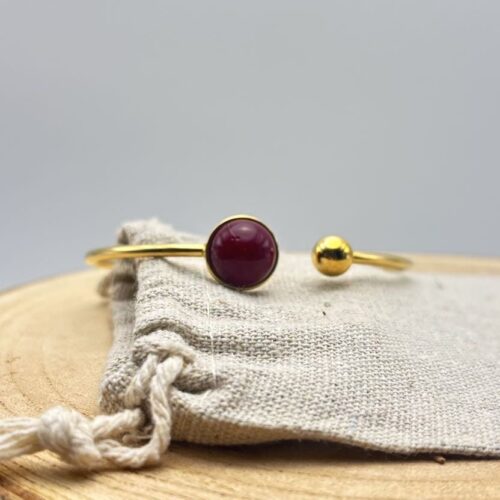 Bracelet jonc cabochon ajustable taille L "Unis" Rouge Bordeaux