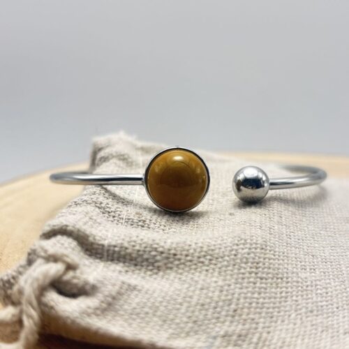 Bracelet jonc cabochon ajustable taille L "Unis" Jaune Cèdre
