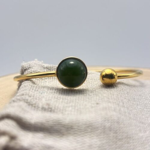 Bracelet jonc cabochon ajustable taille L "Unis" Vert Olive