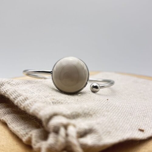 Bracelet jonc plat ajustable "Unis" Crème Acier