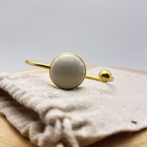 Bracelet jonc plat ajustable "Unis" Crème Doré
