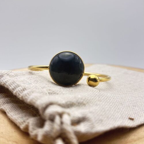 Bracelet jonc plat ajustable "Unis" Noir Doré